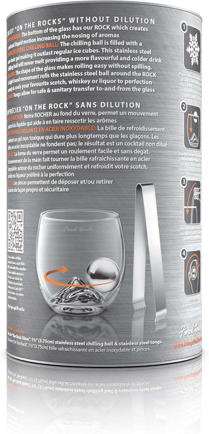 Final Touch Stainless Steel Edition On The Rocks Drinking Glass Set - Whiskyglas Glas und Eiskugel S