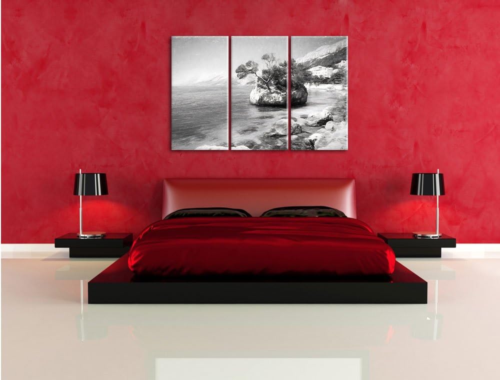 Pixxprint Dalmatia Strand in Kroatien / 3-Teilig/Gesamtmass 120cm Leinwandbild bespannt auf Holzrahm