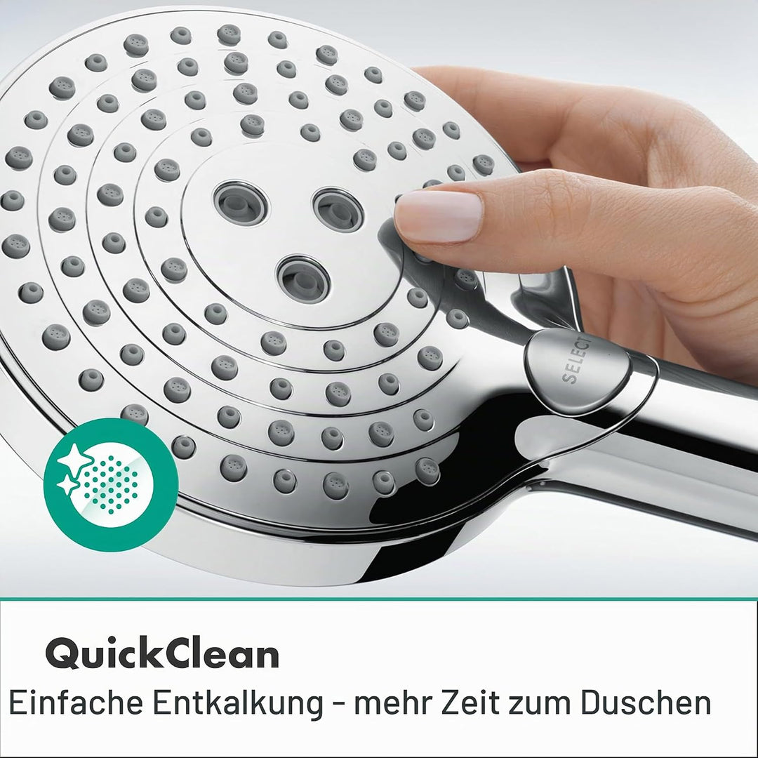 hansgrohe Raindance Select S - wassersparender Duschkopf 5,7 l/min (EcoSmart+), Handbrause mit 3 Str