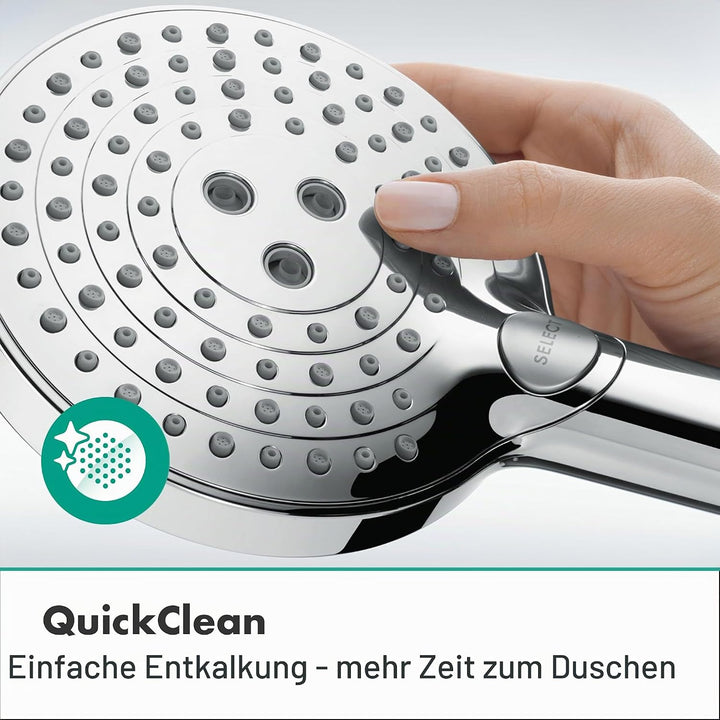 hansgrohe Raindance Select S - wassersparender Duschkopf 5,7 l/min (EcoSmart+), Handbrause mit 3 Str