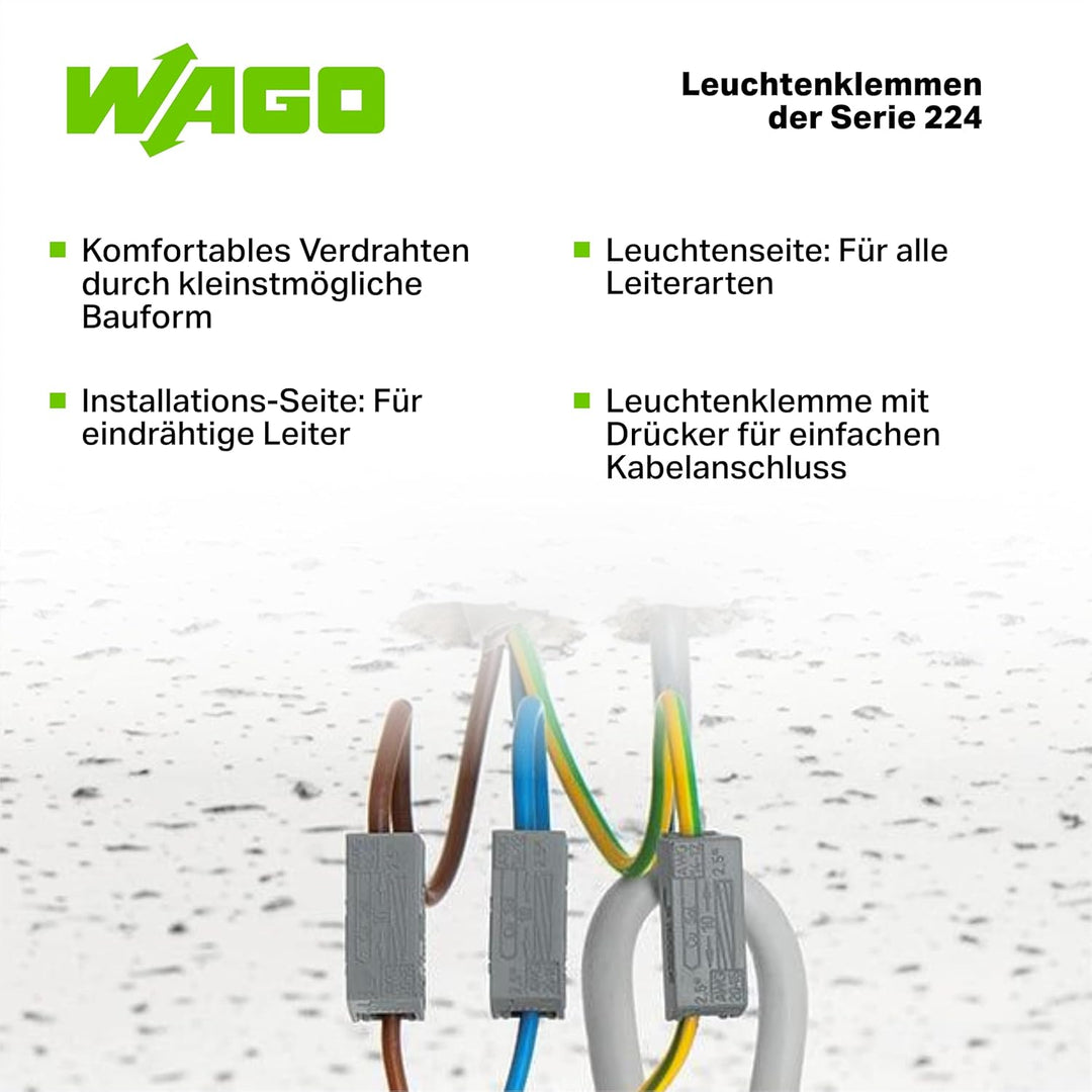 WAGO 2-Leiter-Leuchtenklemme 224-112 | Nennquerschnitt: 2,5 mm², für ein- und feindrähtige Leiter, 1