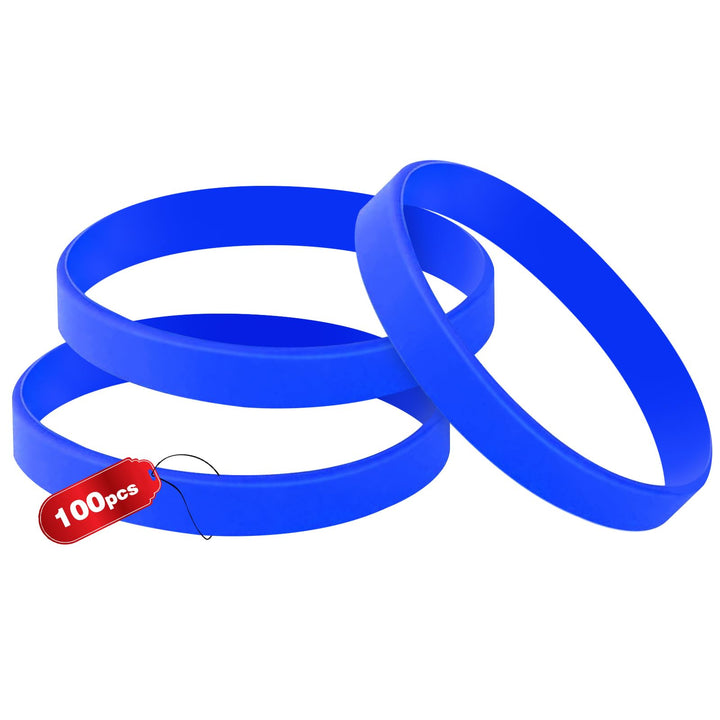 100 Stück Silikon Armband Universal Armbänder Blank Gummi silikonarmbänder Blau Kinder-6.3'', Blau K