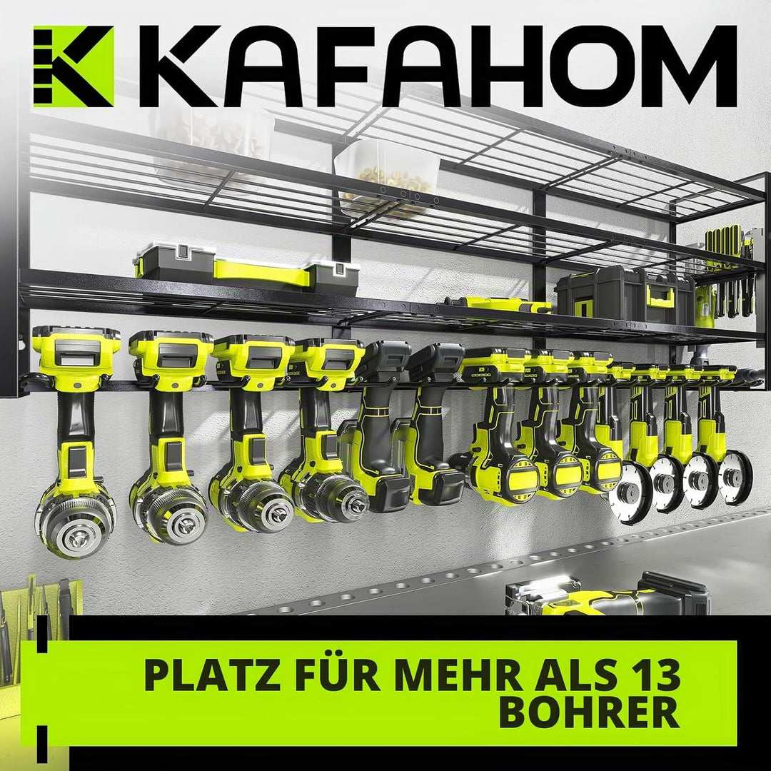 KAFAHOM Grosse Werkzeug-Wandhalterung mit 13 Bohrerschächten für die Garage – 4-etagiges Organizer-R