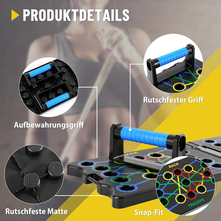 Multifunktions Liegestützgriffe 24 In 1, Liegestütze Brett Push Up Board mit Handgriff, 2 Elastische