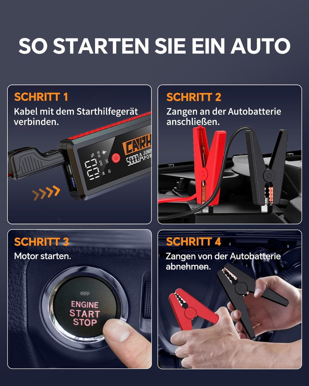CARHEV Starthilfe Powerbank, 5000A Booster Auto Starthilfe, 12V Starter Powerbank(Bis zu 8.0L Benzin