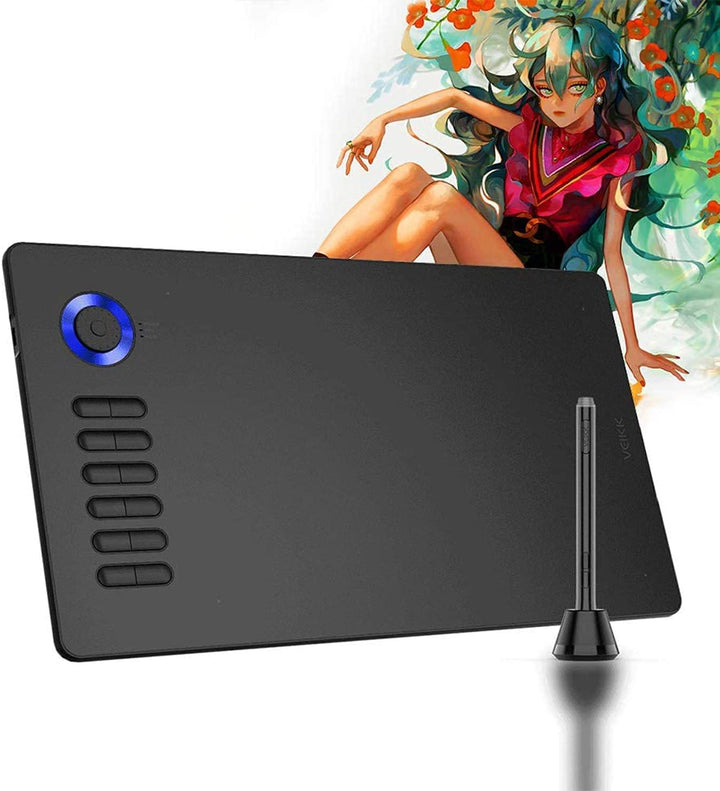 Grafiktablett für PC VEIKK A15 Pro, 10x6 Zoll Zeichentablett mit batterielosem Stift und 12 Express-