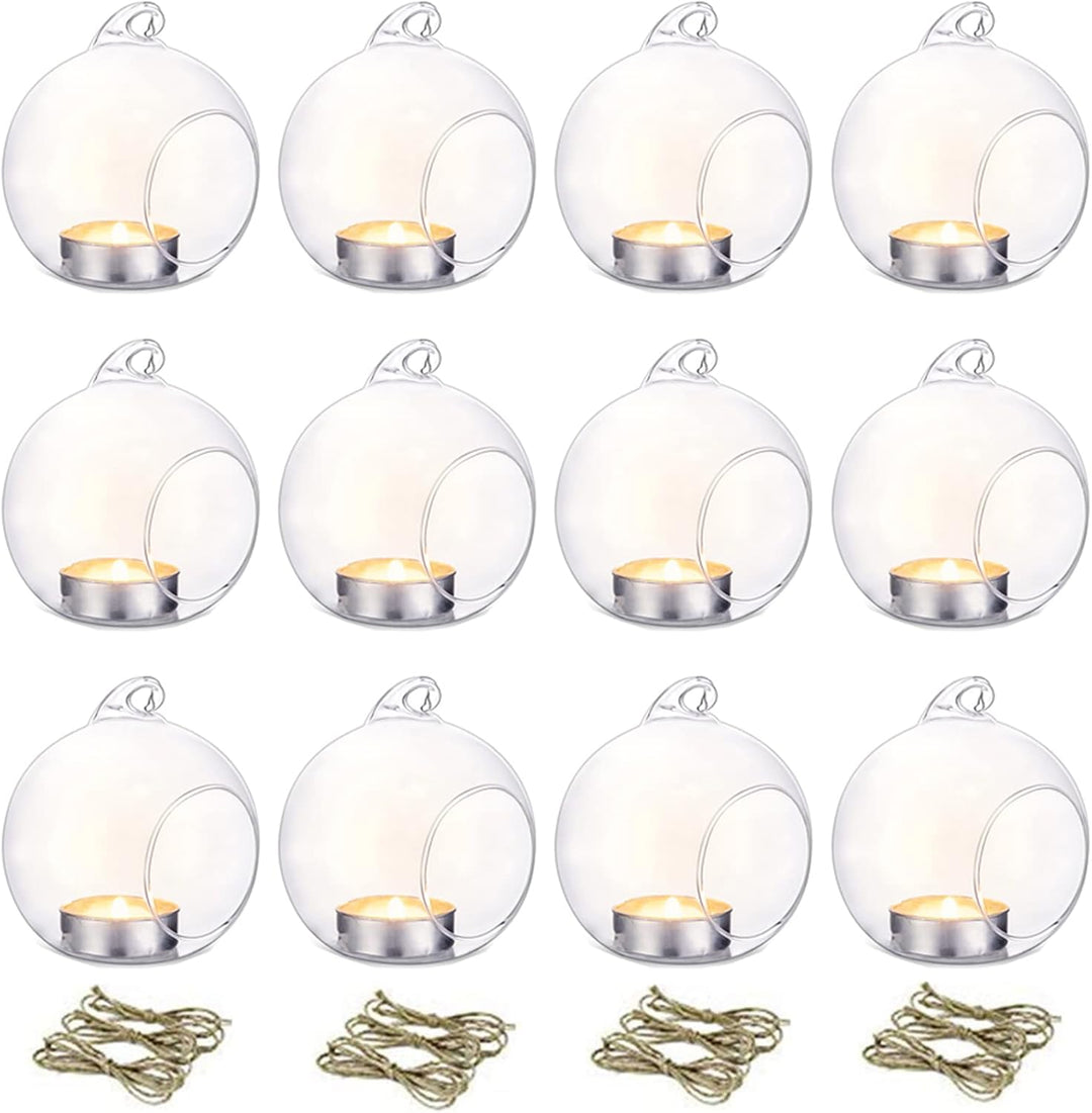 NUPTIO 12 Stücke 8cm Hängen Glaskugel Teelicht Kerzenhalter Hause Hochzeit Mittelstücke Decor Garten