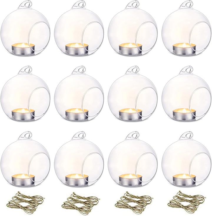 NUPTIO 12 Stücke 8cm Hängen Glaskugel Teelicht Kerzenhalter Hause Hochzeit Mittelstücke Decor Garten