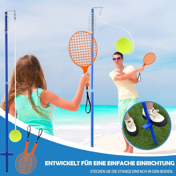 GYMAX Tetherball Set, 3-stufig höhenverstellbares Twistball Set, inkl. 1 Tennisball & 2 Schlägern &