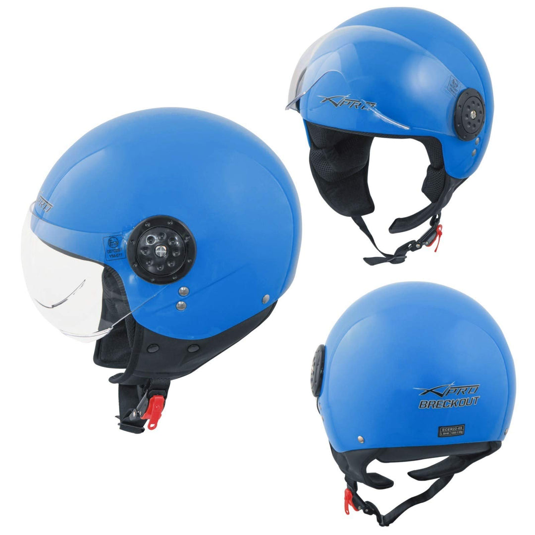 Motorradhelm Roller Jet Demi Helm Scooter Homologiert Avio Visor 55-56 cm ( S) Blau, 55-56 cm ( S) B