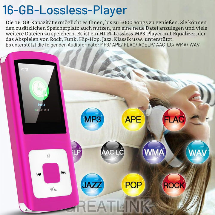 Hotechs MP3-Player/MP4-Player, MP3-Player mit 32 GB Speicherkarte, schlankes Design, digitales LCD-D