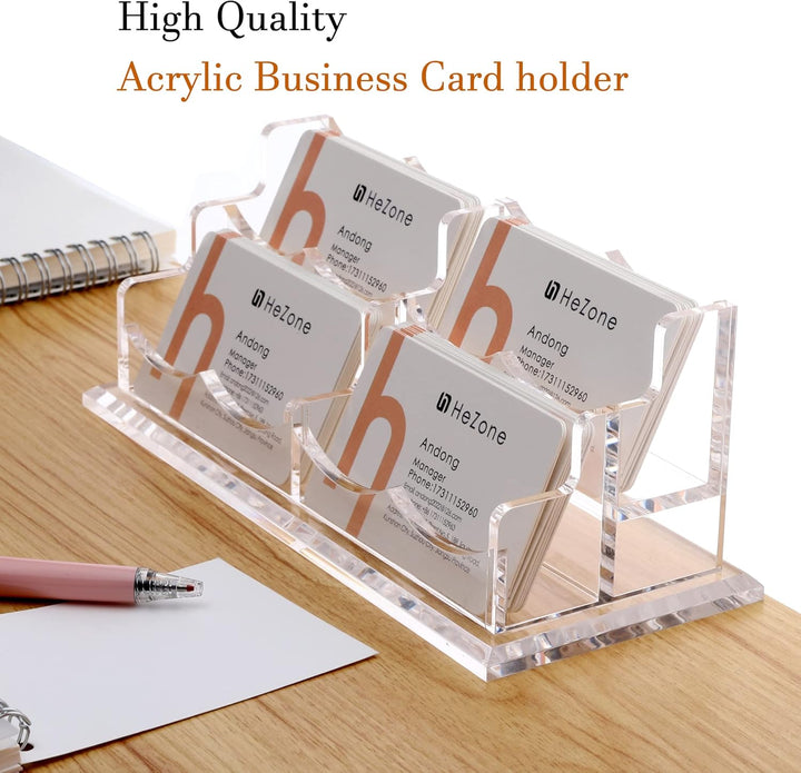 Visitenkartenhalter Display für Schreibtisch 4 Fächer, klares Acryl Visitenkartenständer Rack mit 1