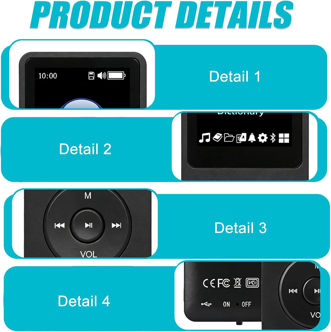 MP3 Player, 64GB MP3-Player Mit Bluetooth 5.0, 1.8" Screen Tragbare Musik Player FM-Radio, E-Book, A