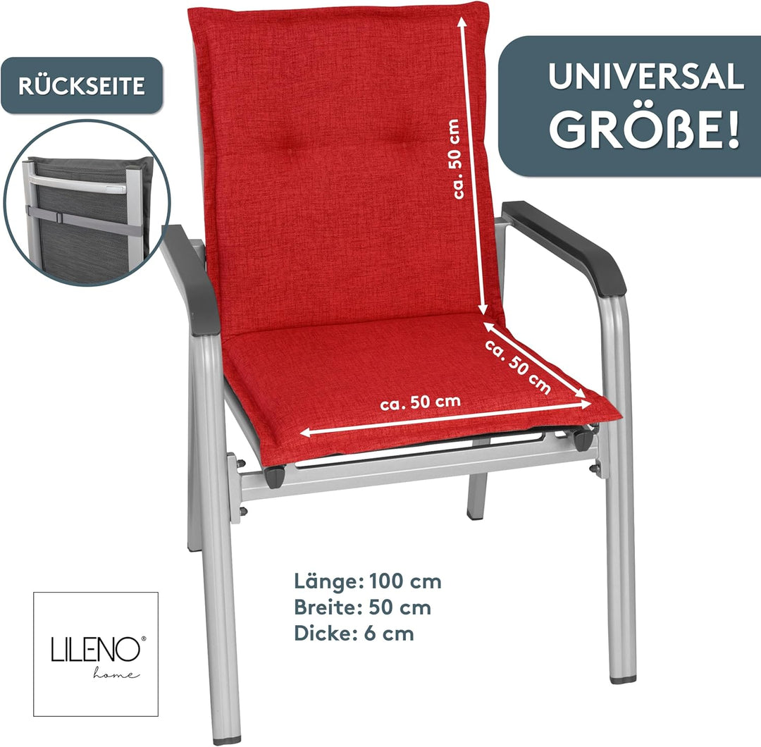 LILENO HOME Gartenstuhl Auflagen als [2er Set - Niedriglehner] in Rot - Bequeme Liegen als Sitzaufla