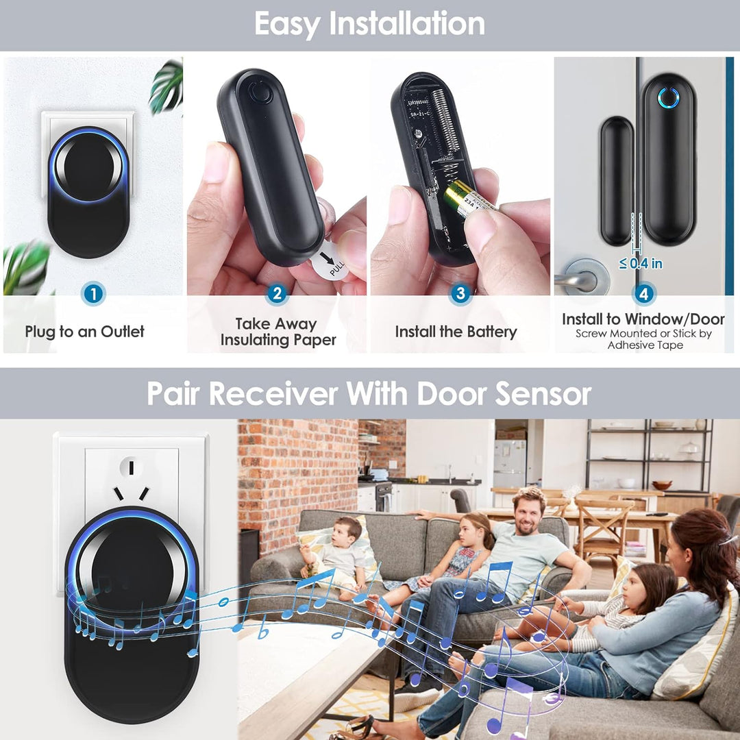 Tür Fenster Sensor klingel, Funkklingel 900ft Reichweite 58 Klingeltöne, Haushaltsalarme, Home Secur