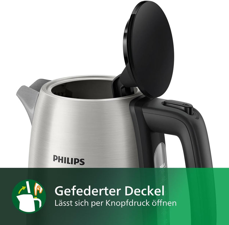 Philips Wasserkocher – 1.7 L Fassungsvermögen mit Kontrollanzeige, Edelstahl, Pirouettenbasis