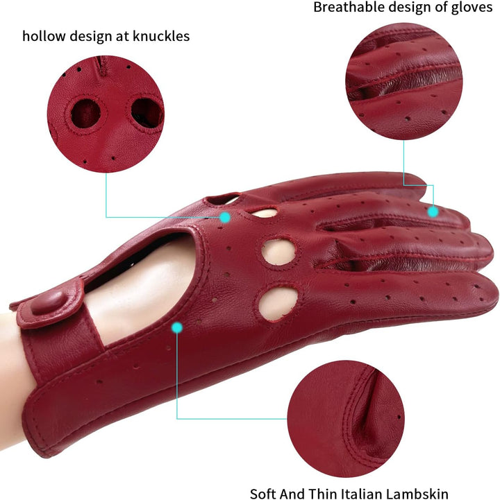 ZLUXURQ Damen Retro Weiche nd Dünne Lammfell Leder Touchscreen Fahrhandschuhe mit Maschige Medium(16