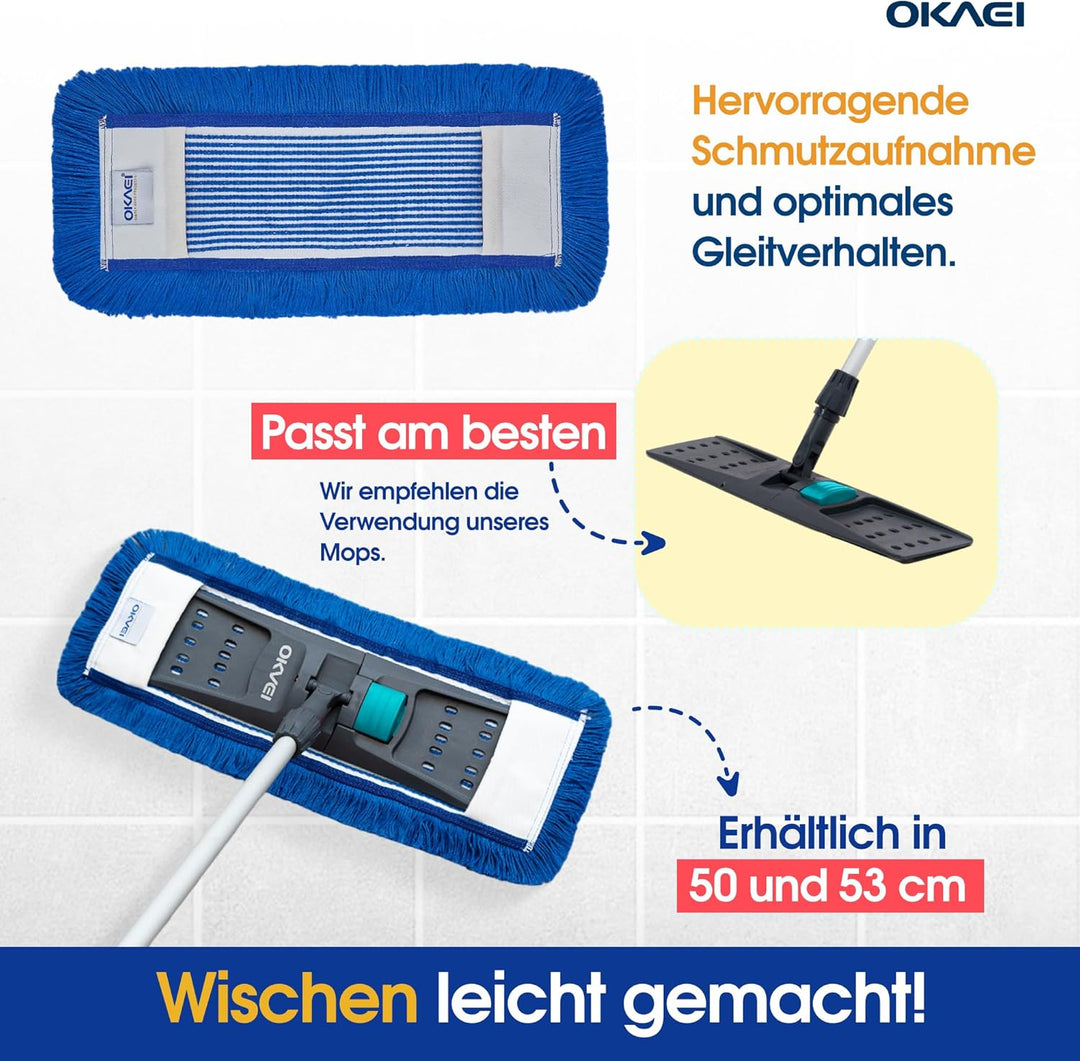 OKAEI Wischmopp Bezüge 50 cm Blau, 5er Set – Mikrofaser Wischbezug für Bodenwischer – Ersatzbezüge f