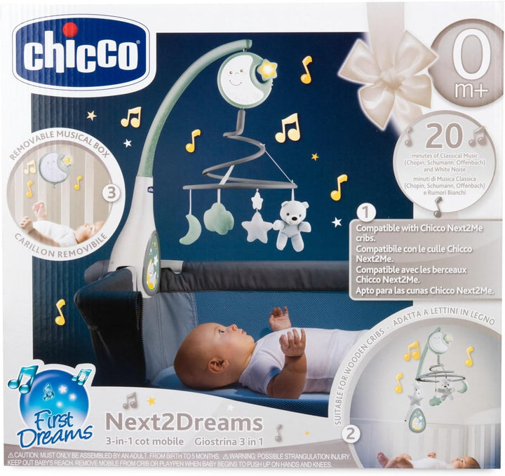 Chicco Next2Dreams Baby-Mobile mit Spieluhr für Kinderbett und Bett, 3-in-1,kompatibel mit Next2Me-K