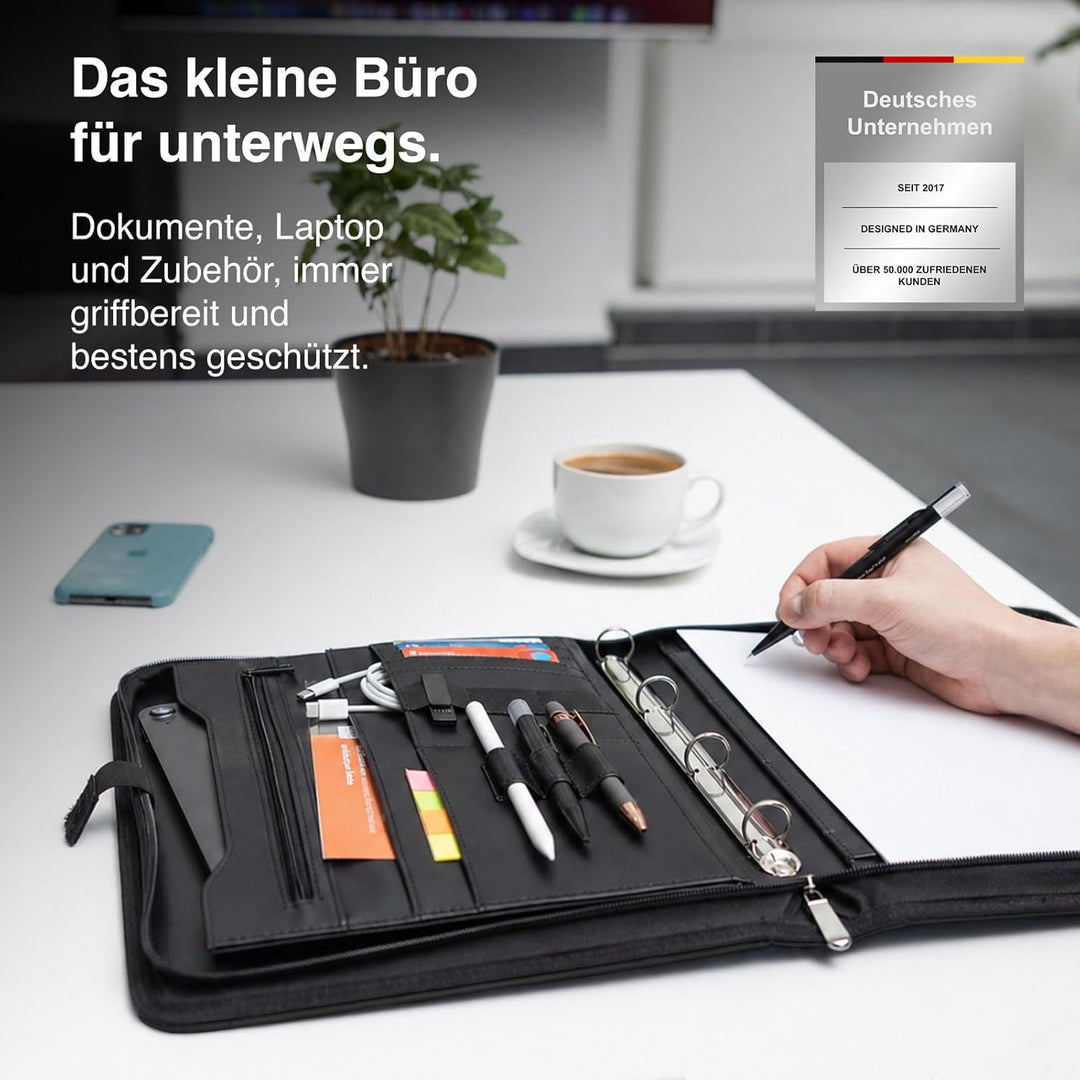 Vebon® Schreibmappe Ringbuch A4 Berlin I Reissverschluss + Klemmbrett I Konferenzmappe + Laptoptasch