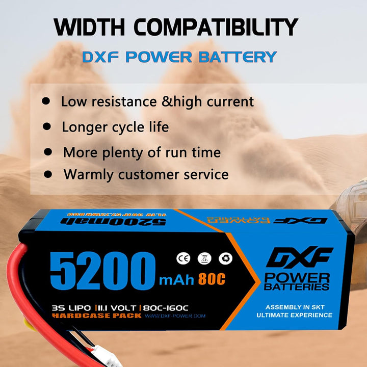 DXF 3S LiPo Akku 11.1V 80C 5200mAh Hardcase Batterie mit EC5 Steck für RC Auto, RC Flugzeug, RC Hubs
