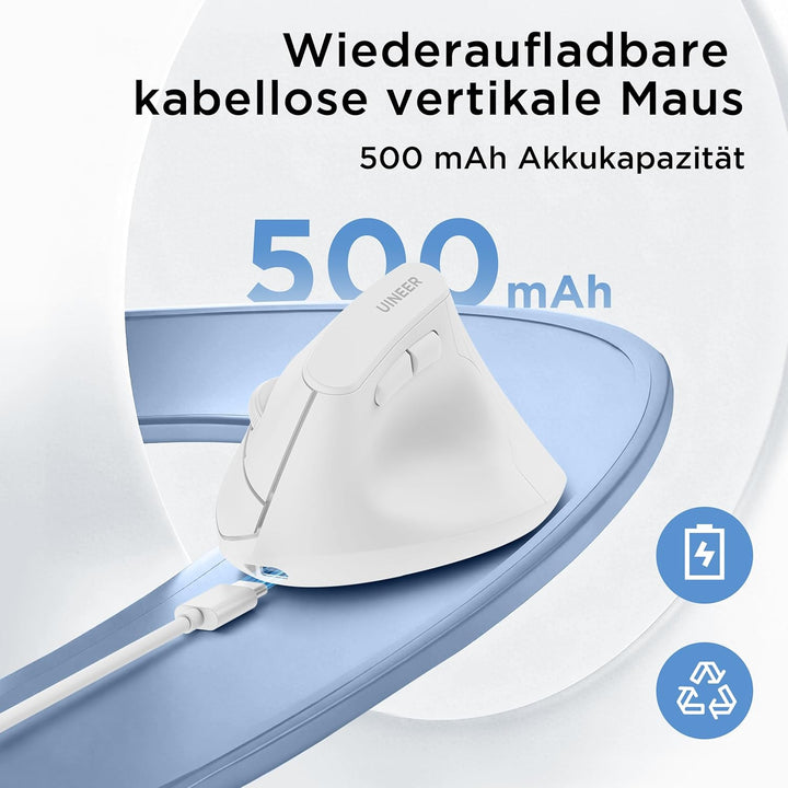 Uineer Vertikale Maus kabellos, 2,4G ergonomische Maus mit Akkuanzeige, 4 Stufen DPI, computermaus f