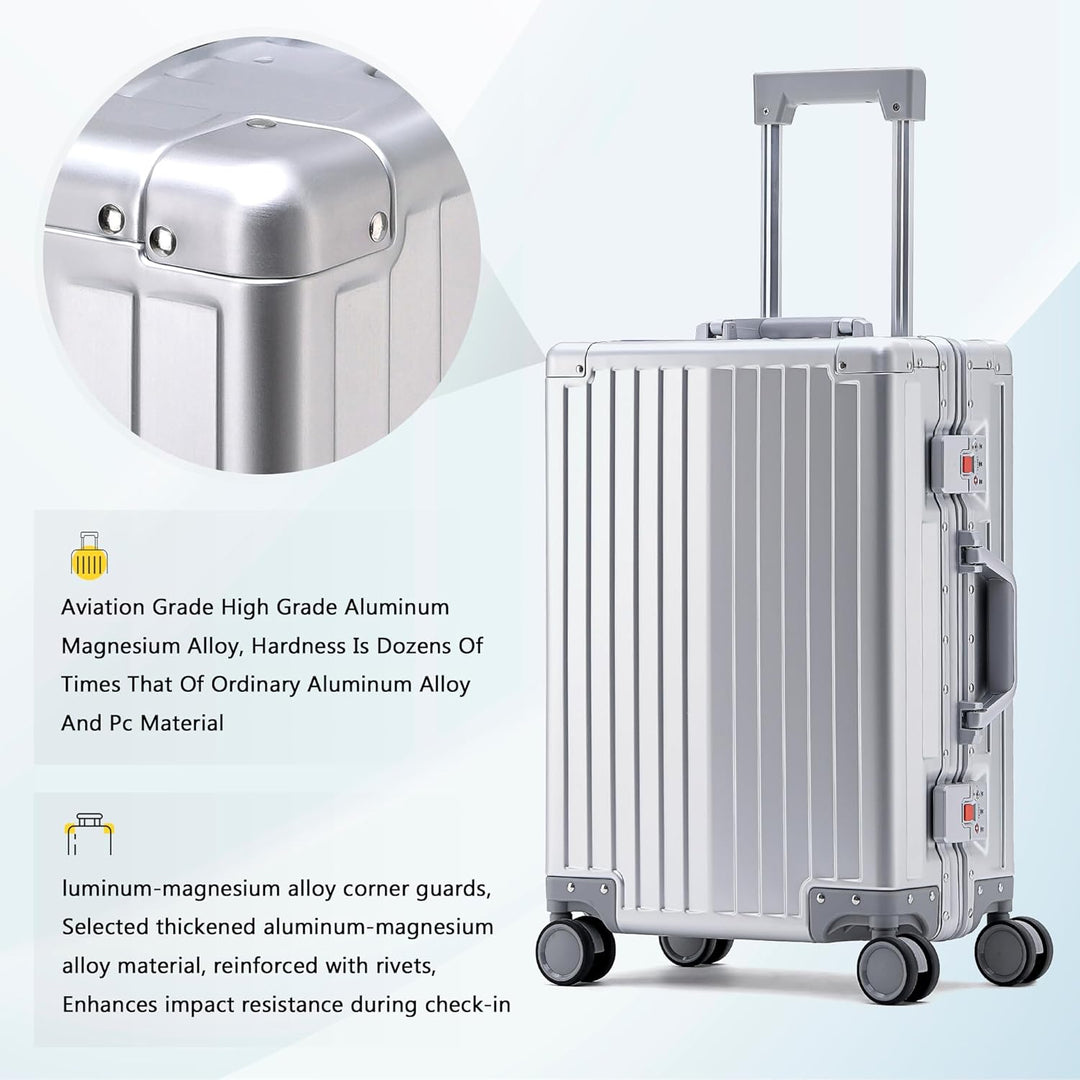 Simcat 100% Aluminium Koffer Handgepäck – Premium Hartschalenkoffer mit TSA-Schloss & 4 leise Doppel