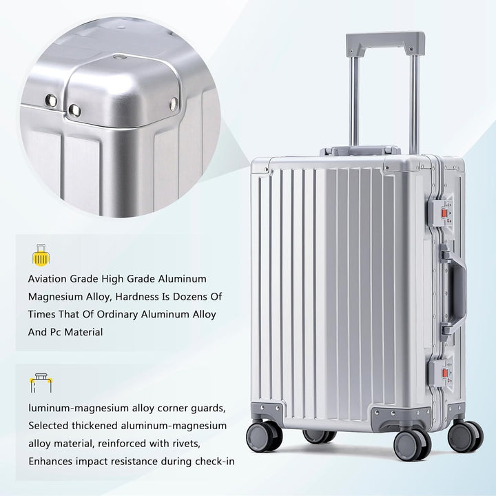Simcat 100% Aluminium Koffer Handgepäck – Premium Hartschalenkoffer mit TSA-Schloss & 4 leise Doppel