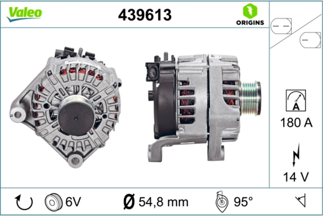 VALEO 439613 Generator Ladestrom des Generators: 180 Amp Rippen: 6 rippen Riemenscheibe Ø: 54,8 mm S