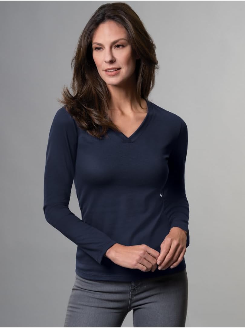 TRIGEMA Damen 5028031 Langarmshirt, Weiss, Schwarz, Navy, Deep-Purple, Large