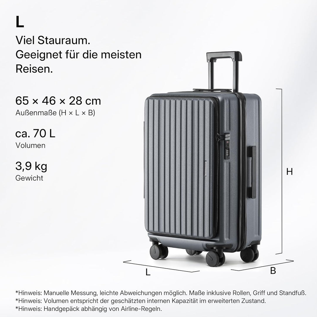 Münicase Koffer Expandierbar – Hartschalen-Trolley mit Oberseiten-Öffnung, Kompressionsgurt & Extra
