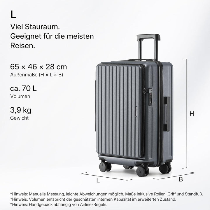 Münicase Koffer Expandierbar – Hartschalen-Trolley mit Oberseiten-Öffnung, Kompressionsgurt & Extra