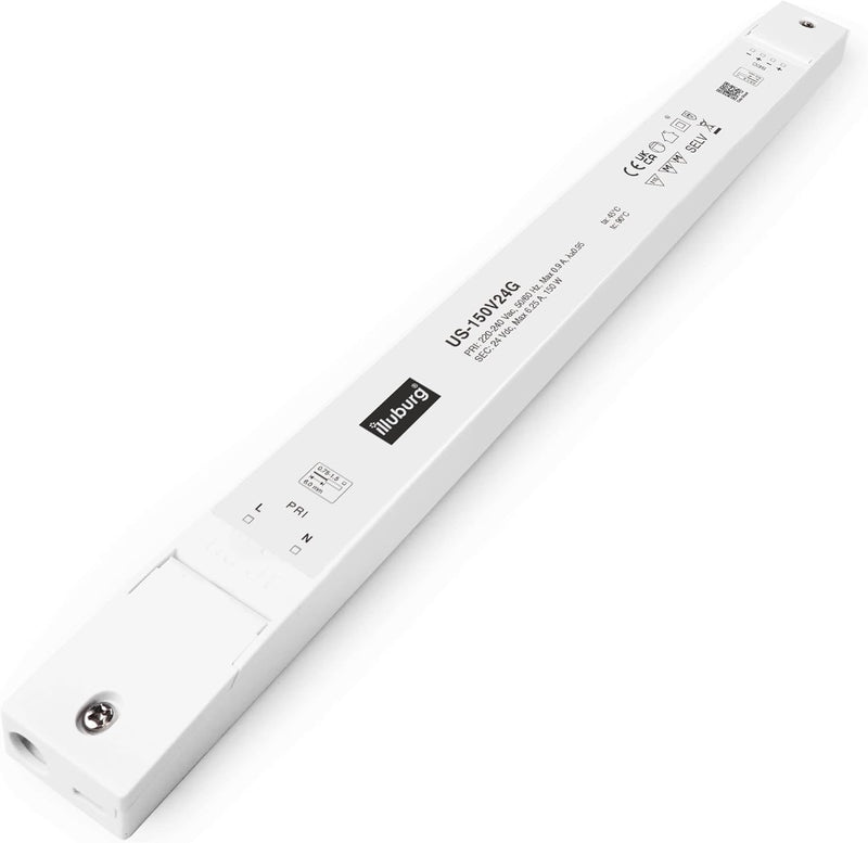 illuburg LED Trafo 24V 150W Slim Flackerfrei Geräuschlos für G4 GU5,3 LED Streifen Möbel Verdeckte M