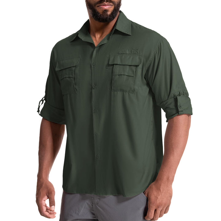Outdoor Hemd Herren Langarm Safari Hemd UPF50 UV Schutz Funktionshemd Atmungsaktiv Button Down Hemd
