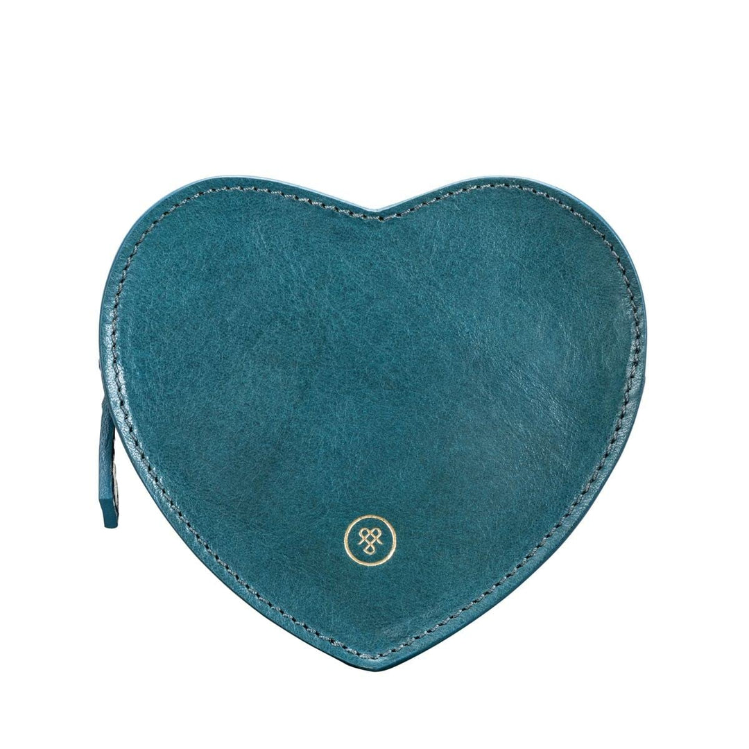 Maxwell Scott Herzförmiges Damen Leder Handtaschenetui MirabellaL in Petrol Blau, Petrol Blau