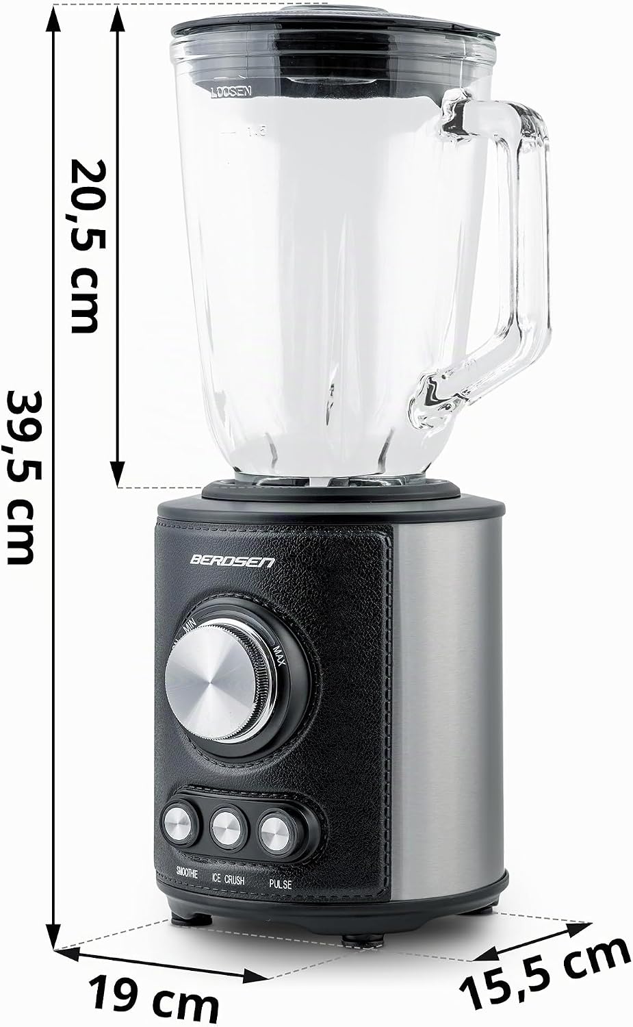 Berdsen - Becher-Mixer - Smoothie Maker - mit grossem 1,5 L Glasbehälter und Edelstahlklinge - 13 50