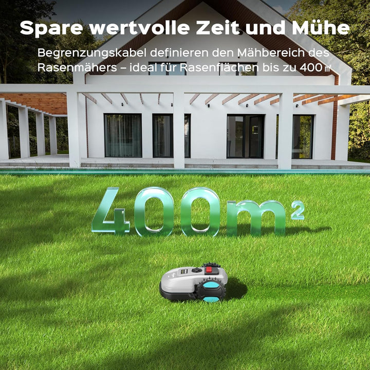 YARDCARE E400 Mähroboter mit App Steuerung, Max. bis zu 400m², 20-60mm Schnitthöhe,Rasenroboter, Reg