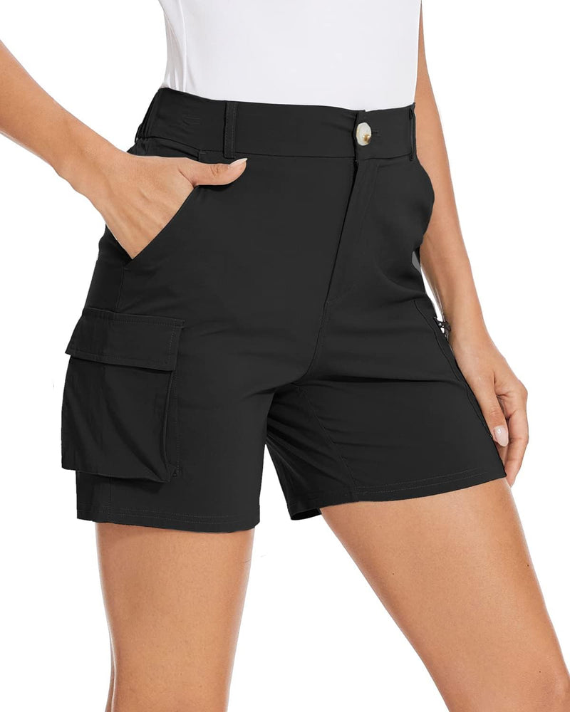 Soneven Stretch Damen Bermuda Shorts High Waist Leichte Cargo Shorts Wanderhose Kurz Zip Off mit Rei