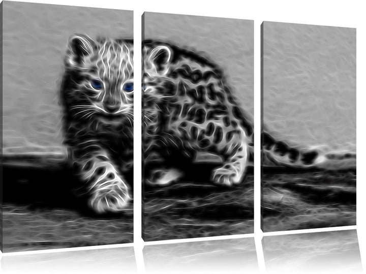 stolzierendes Leopardenjunges schwarz/weiss Deluxe 3-Teiler Leinwandbild 120x80 Bild auf Leinwand, X