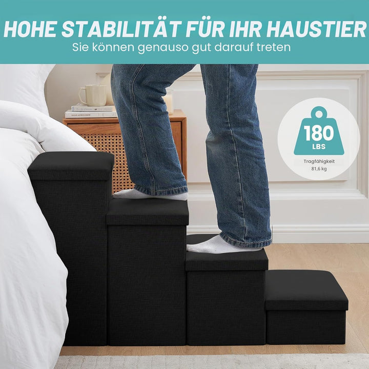 COZY KISS Hundetreppe für Kleine Hunde mit Stauraum, Breite Haustiertreppe Faltbare für Bett und Cou