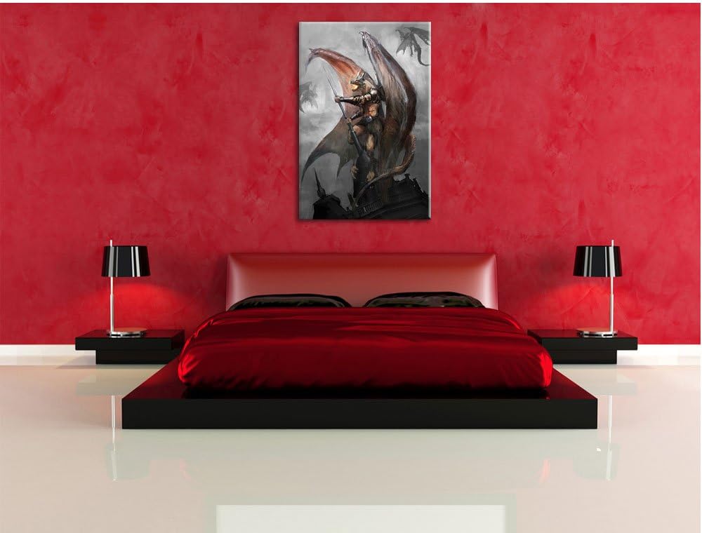 Pixxprint Drachenmann / 100x70cm Leinwandbild bespannt auf Holzrahmen/Wandbild Kunstdruck Dekoration