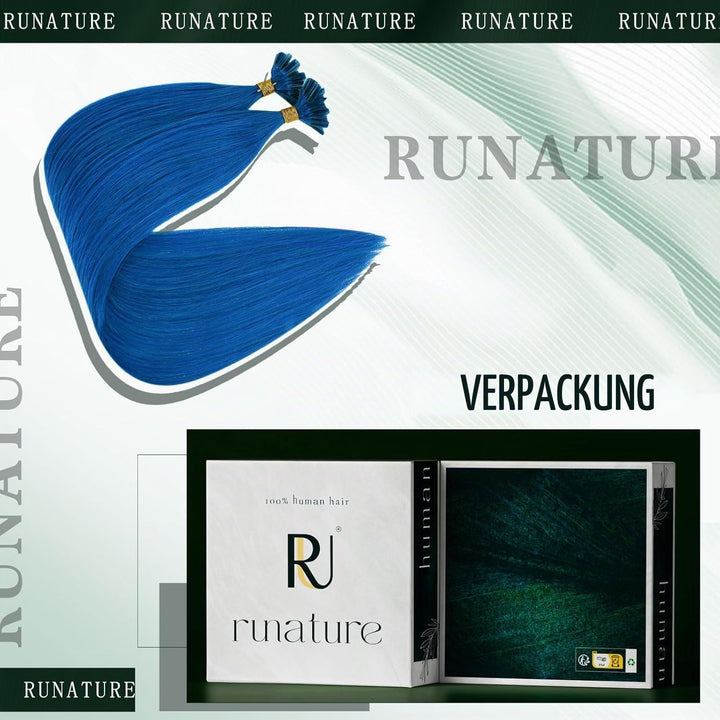 RUNATURE Bonding Extensions Echthaar Blau 40cm Remy Keratin Bondings U Tip Echthaar Hot Fusion Unsic