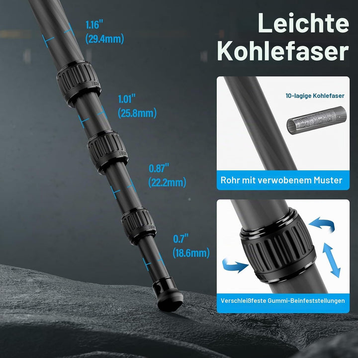 SIRUI AM-284 Carbon Kamera Reise Stativ für professionelles Fotografie, 4 Beinabschnitte, Drehbeinve