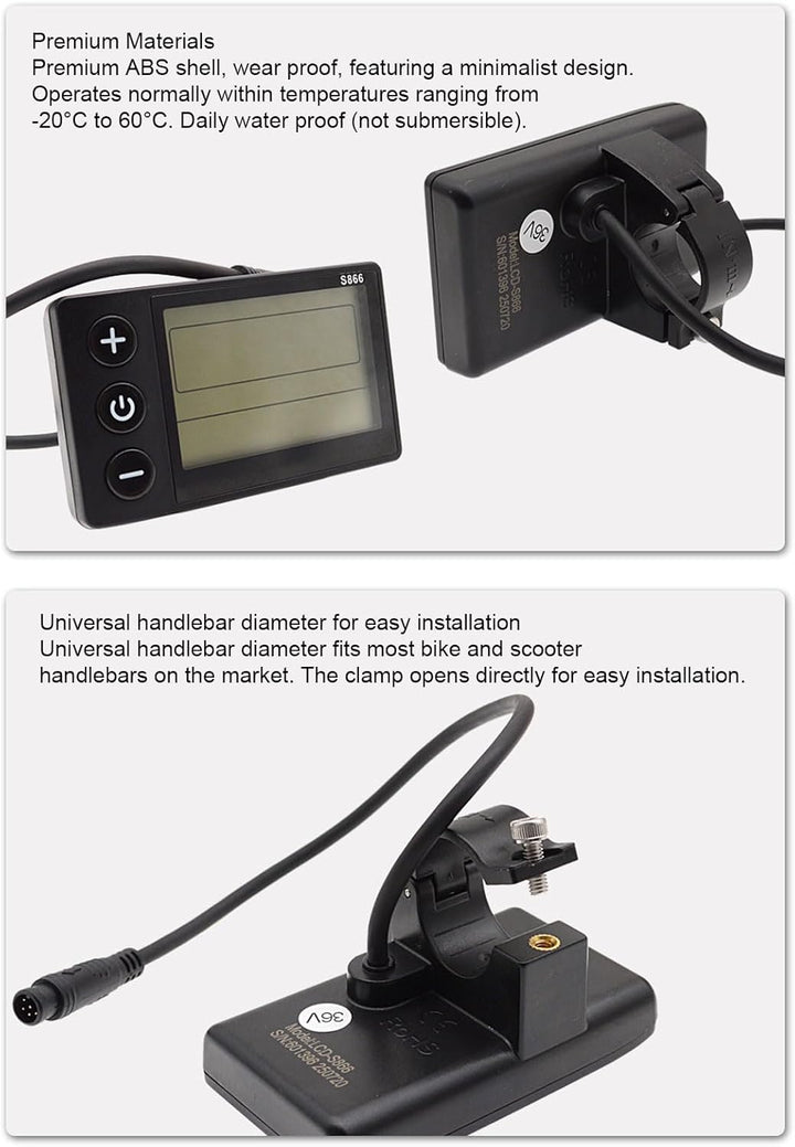 Display, S866 ABS LCD Display mit 6 Pin Wasserdicht Anschluss für Scooter Modifikation