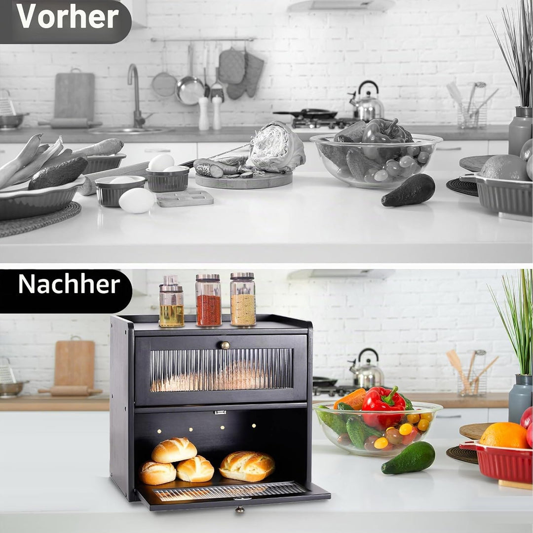Bambus Brotkasten 2 Etagen,Eco Brotbox Brotkorb,Brotbehälter lebensmittelecht,Aufbewahrungsbox Küche