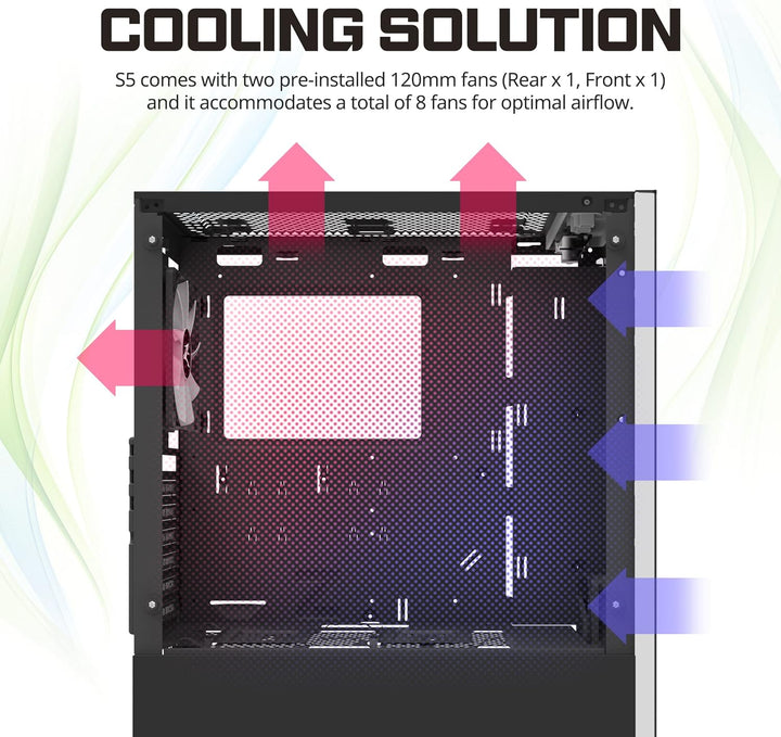 Zalman S5 RGB ATX Gehäuse mit verglasten Paneelen, Schwarz, Schwarz