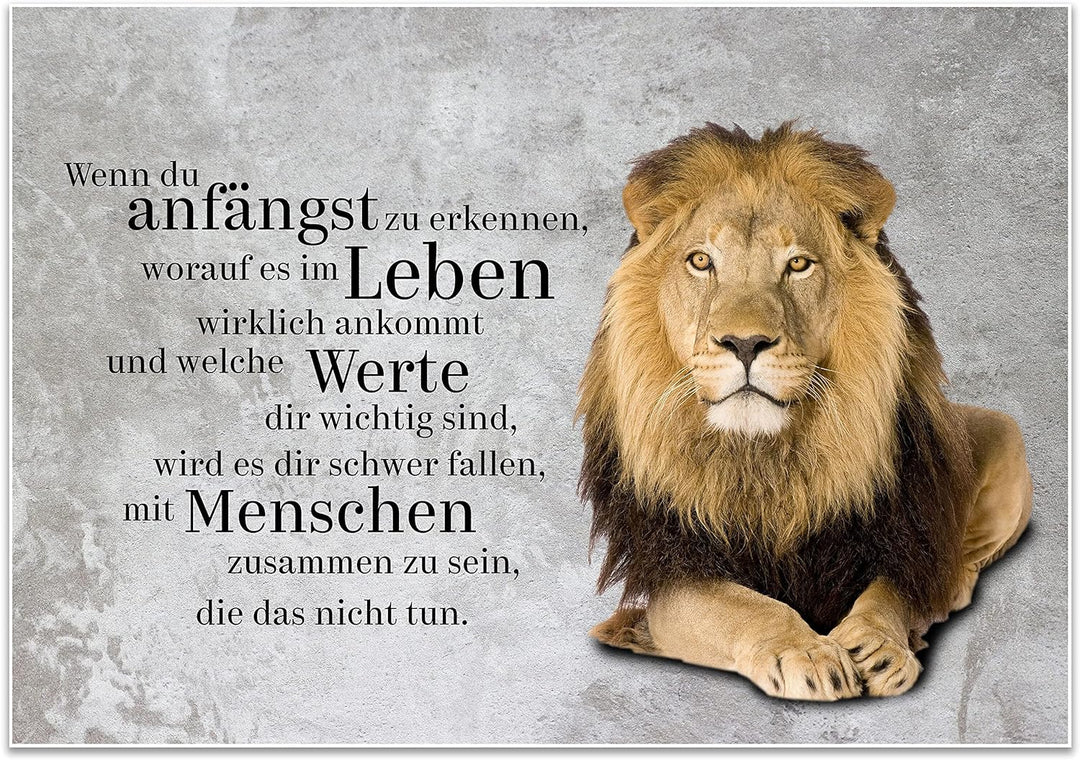 wandmotiv24 Poster als Wanddeko, Grösse 100x70cm, Werte, Löwe, Beton, Grunge, Moderne Wanddeko, Wand