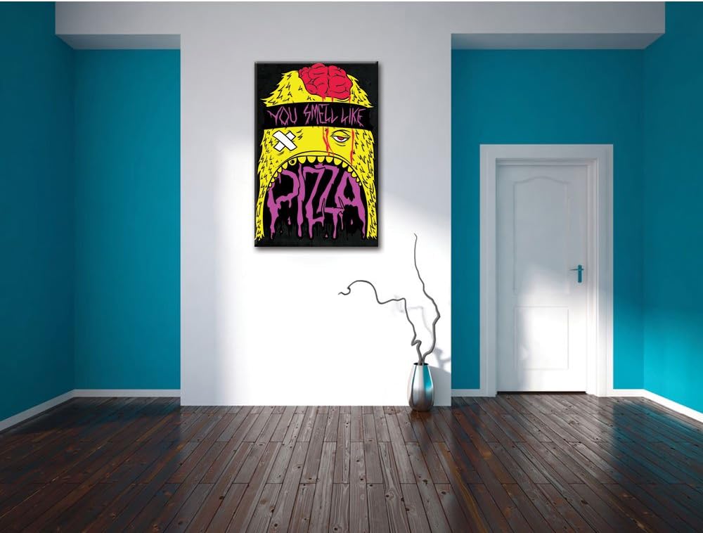You smell like Pizza black Bild auf Leinwand, XXL riesige Bilder fertig gerahmt mit Keilrahmen, Kuns