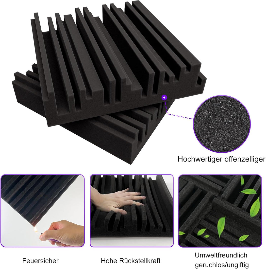 BXI Selbstklebende Akustikschaum-Paneele, 30 x 30 x 5 cm 18 Stück Breitband Schallabsorbierender Sch