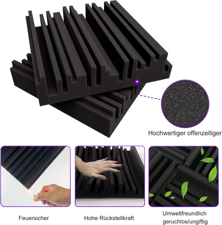 BXI Selbstklebende Akustikschaum-Paneele, 30 x 30 x 5 cm 18 Stück Breitband Schallabsorbierender Sch
